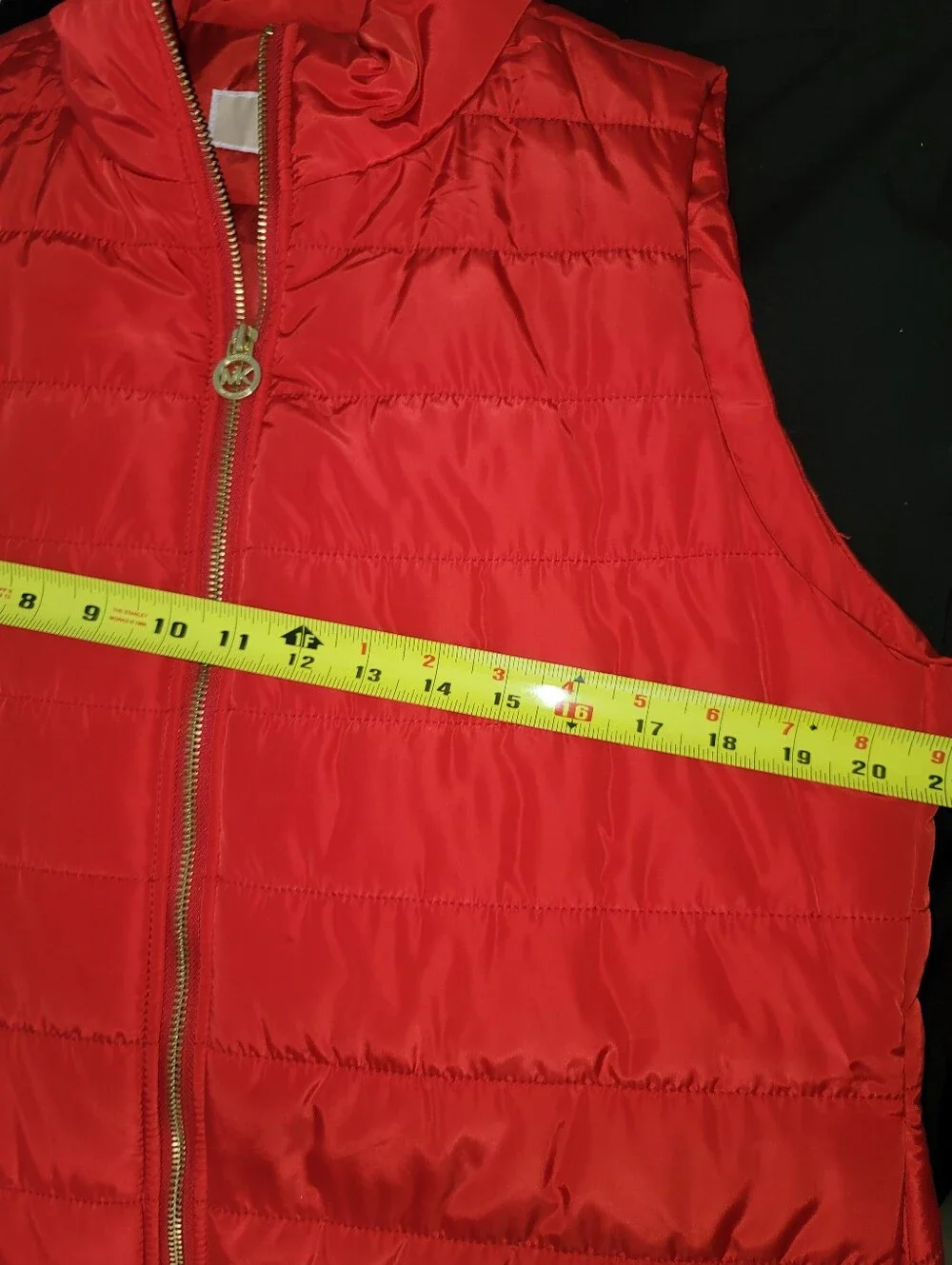 Michael Kors Red Quilted Puffer Vest with Gold Hardware and Side Seam Pockets
